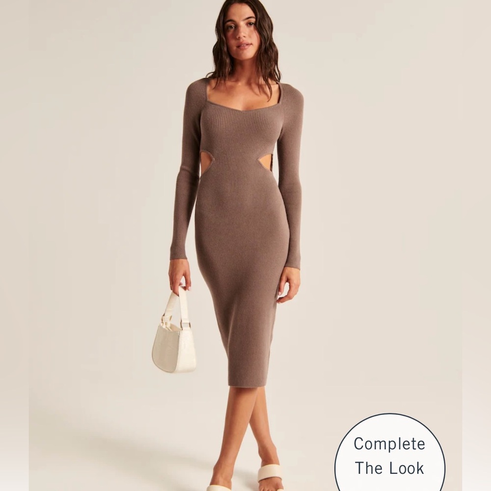 ABERCROMBIE & FITCH: Ribbed cut out long sleeve midi bodycon dress